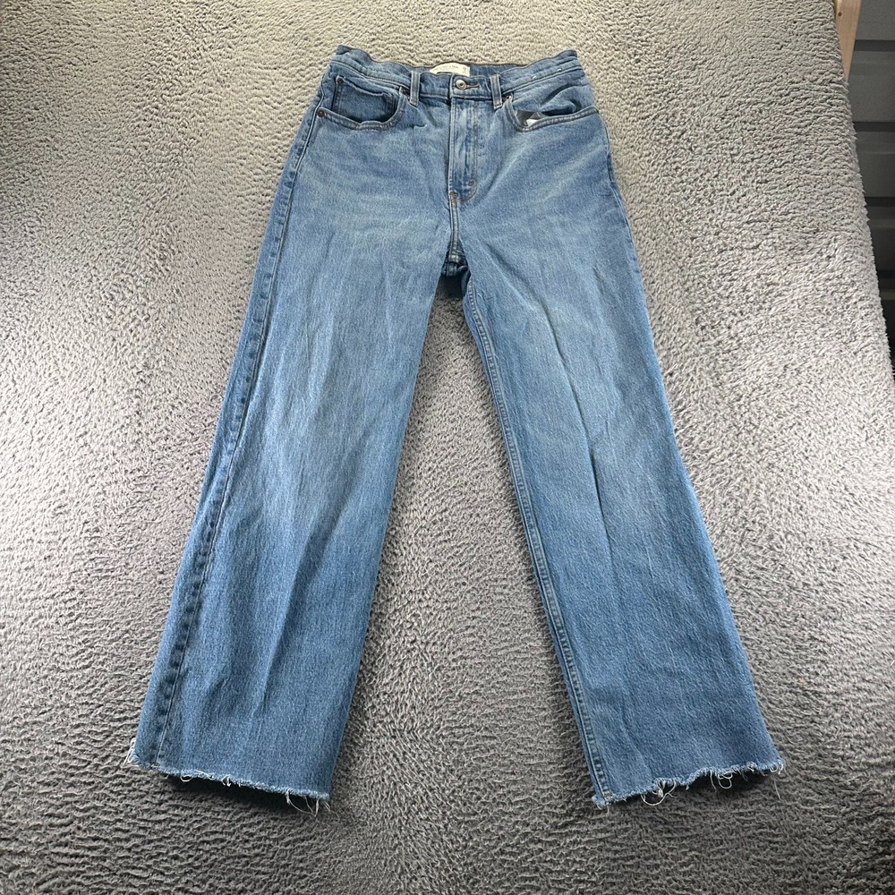 VTG Abercrombie & Fitch Jeans Womens 6 Blue Straight Relaxed Fit Raw Hem Stretch